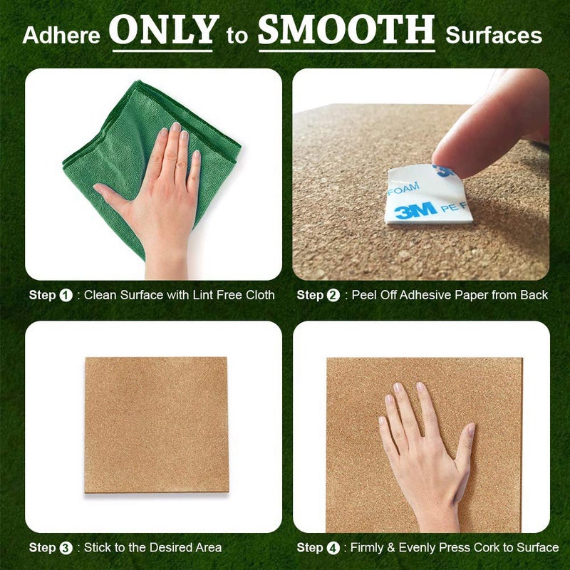 Classic Mules Cork Board Tiles - 8 Pack Square - 12" x 12" - 1/4" Thick Cork Tiles - Premium Natural Cork for Bulletin Board, Display or Mini Wall - 72 Self Adhesive Squares Included - Image 4